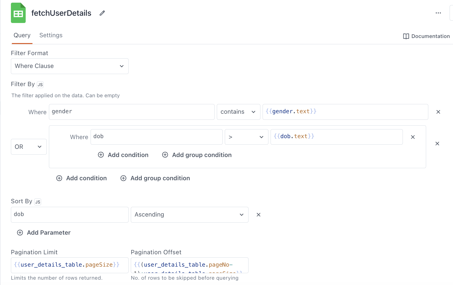 Filter Google Sheet data using where